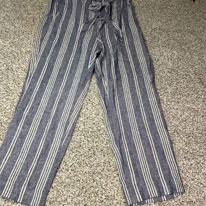 Old Navy Women's Blue Striped Paperbag Wide-Leg Pants Size L